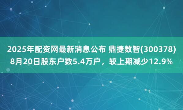 2025年配资网最新消息公布 鼎捷数智(300378)8月20日股东户数5.4万户，较上期减少12.9%